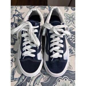 Vans Old Skool Style 36 Navy Blue White Suede Canvas Kids Sneakers Size 3.5.